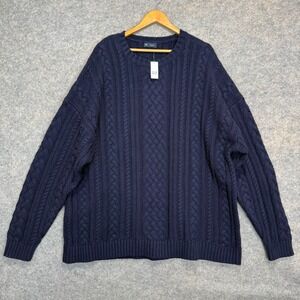 Gap Heavy Cable Knit Sweater Mens 3XL Navy Blue Chunky Knit Crew Ribbed Hem NEW